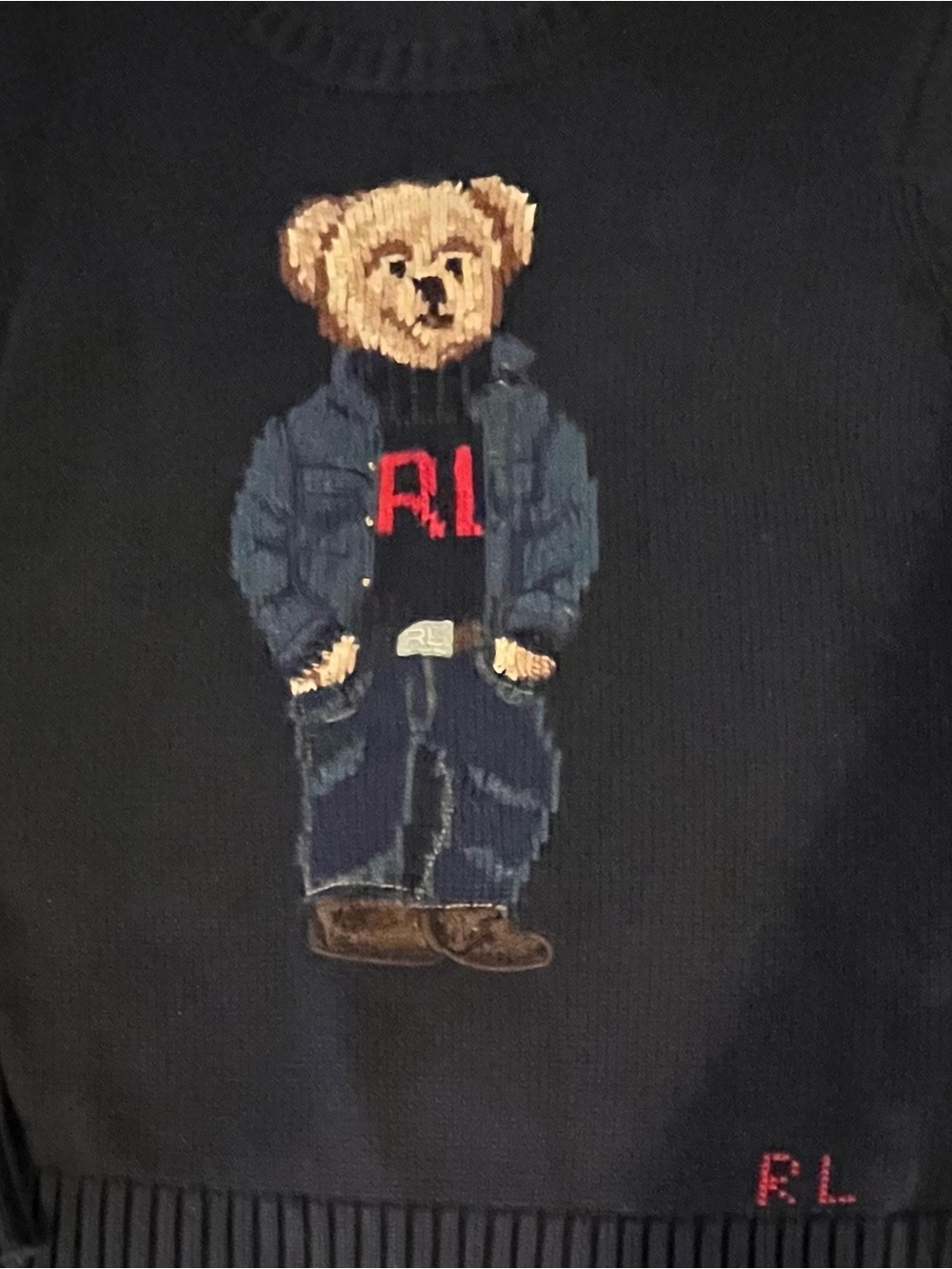 Polo Ralph Lauren-RL MONOGRAM TEDDYBEAR Cotton Crewneck Sweater. Size: medium - Picture 2 of 5
